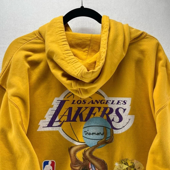 Diamond Supply Co Hoodie Mens XL LA Lakers Space Jam Taz-Mania Sweatshirt Yellow - Picture 5 of 13